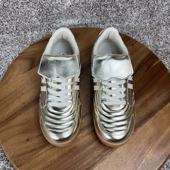 Steve Madden Women's Madrid Sneakers Size 8 Shiny Metallic Gold Shoes - Picture 4 of 12